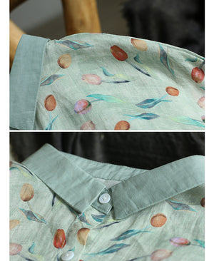 Áo sơ mi linen ngắn tay cổ pipi in hoa tulip sắc màu - NU8544