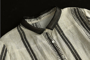 Áo sơ mi linen ngắn tay cổ pipi hoa văn kẻ sọc - NU7470