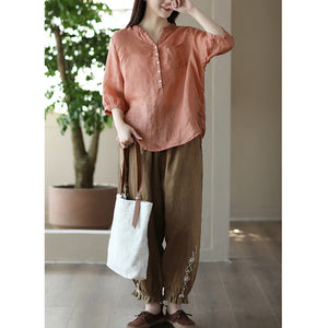 Áo sơ mi linen ngắn tay cổ V một túi vuông - NU8626