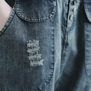 Quần baggy yếm denim retro kiểu nhiều nút - NU6630