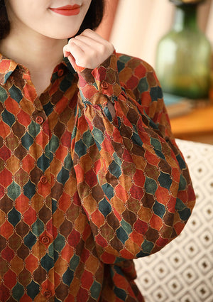 Áo sơ mi linen dài tay cổ đức in hình retro form rộng - NU8314