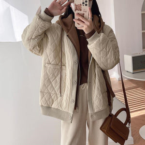 Áo khoác retro dài tay có mũ trần trám hai túi vuông - NU7942