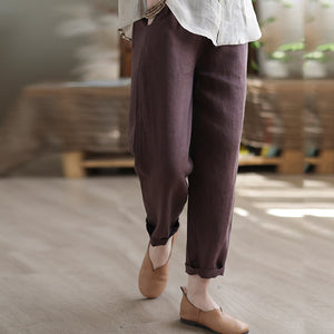 Quần baggy linen lưng thun ống đứng một khuy cài - NU7443