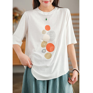 Áo T-shirt ngắn tay cổ tròn vạt chéo in những vòng tròn - NU7243
