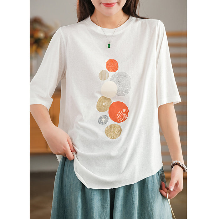 Áo T-shirt ngắn tay cổ tròn vạt chéo in những vòng tròn - NU7243