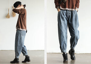 Quần baggy denim một màu lưng thun khuy gấu - NU3421 - kamaka.vn - thời trang nhật
