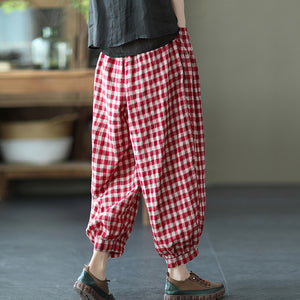 Quần baggy linen lưng thun kẻ sọc caro ống túm - NU7111