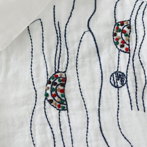 Áo sơ mi linen dài tay cổ đức một màu thêu trừu tượng - NU8150