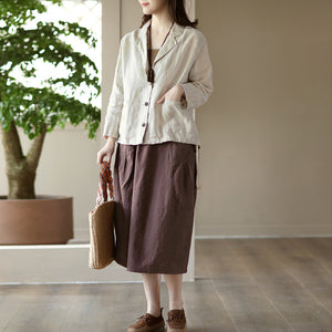 Chân váy linen retro hai túi ngang xếp ly - NU8520