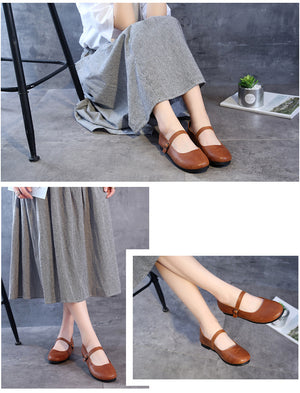 Giày da retro Morigirl miệng rông dây cài - NU4817