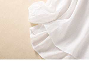 Áo sơ mi linen dài tay cổ tròn thêu cành hoa đính khuy - NU8405