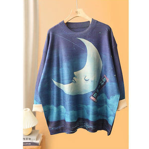 Áo len cashmere dài tay cổ tròn in những ngôi sao - NU7778