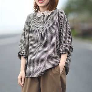Áo sơ mi linen caro dài tay - NU4413