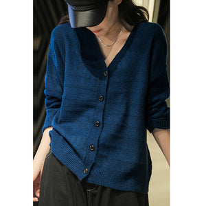 Áo khoác len cashmere dài tay cổ V kiểu gân nổi - NU7734