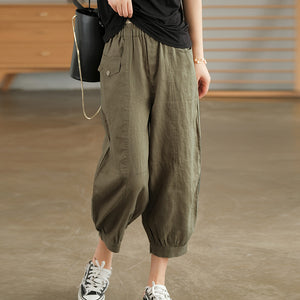 Quần baggy linen lưng thun hai túi nắp kiểu - NU7179