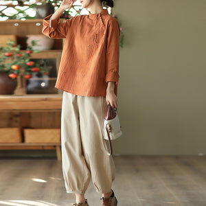 Áo sơ mi linen dài tay cổ pipi in hình ngộ nghĩnh - NU8257