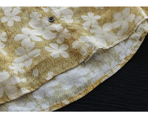 Áo sơ mi linen tay lửng cổ pipi đơn sắc in hoa liti - NU6996