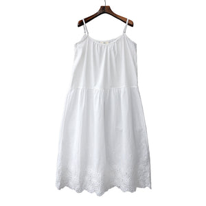 Đầm liền linen hai dây form xòe thêu hoa lá - NU6941