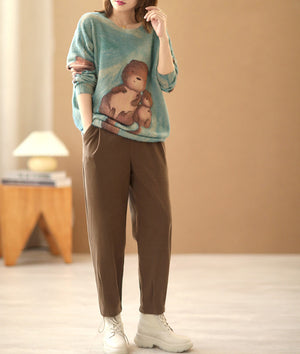 Áo len cashmere dài tay vẽ hoạt hình - NU6169