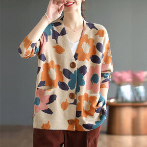 Áo khoác len cashmere dài tay cổ V ba khuy - NU7773