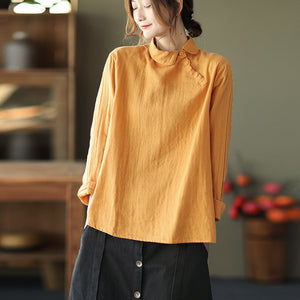 Áo sơ mi linen dài tay cổ pipi khuy chéo - NU8140