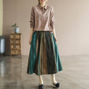 Áo sơ mi linen dài tay cổ đức thêu hoa đối xứng - NU6676