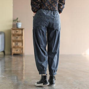 Quần baggy denim lưng thun xếp ly gấu túm - NU6685
