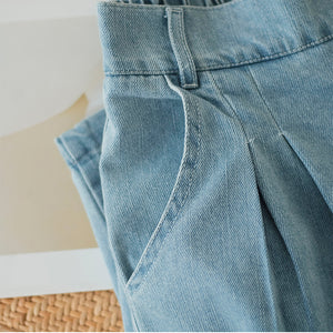 Quần baggy denim ống đứng lưng cao hai túi chéo - NU7387