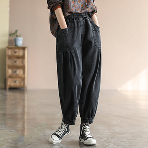Quần baggy denim lưng thun xếp ly gấu túm - NU6685