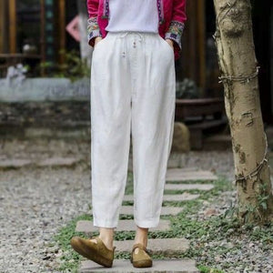 Quần baggy linen lưng thun dây rút hai túi chéo - NU6729