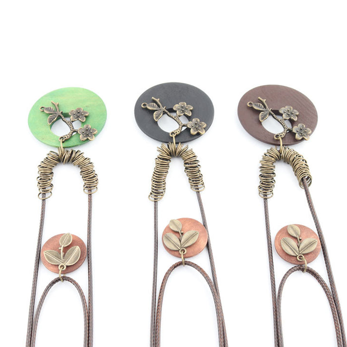 Vòng cổ retro mặt gỗ và cành đào - NU5261
