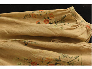 Áo sơ mi linen ngắn cổ pipi xếp ly in bụi hoa - NU7435