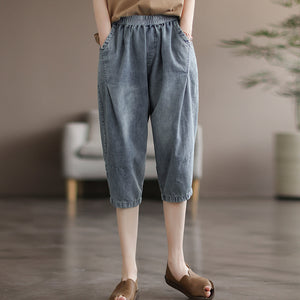 Quần sooc denim lưng thun xếp ly đối xứng - NU6914