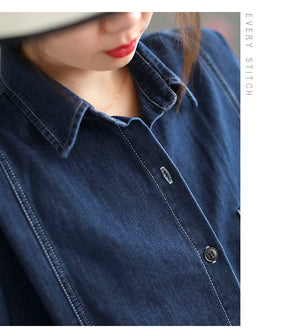 Áo khoác denim retro dài tay cổ đức một túi lớn - NU7713
