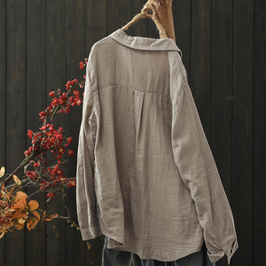 Áo sơ mi linen dài tay cổ đức in tranh đồng quê - NU8341