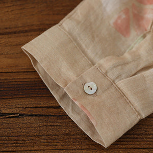 Áo sơ mi linen dài tay cổ pipi xếp ly in hoa nhí - NU6693