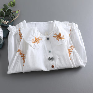 Áo sơ mi linen Morigirl dài tay thêu đối xứng khuy sắc màu - NU8321