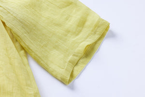 Đầm liền linen ngắn tay cổ tròn thêu bông lúa mạch - OD0738