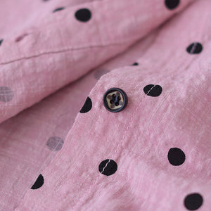 Áo sơ mi linen ngắn tay cổ pipi chấm bi - NU6861