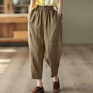 Quần baggy linen lưng thun kiểu đai đính khuy - NU7335