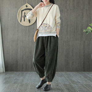 Áo T-shirt len jacquard dài tay cổ tròn - NU7775
