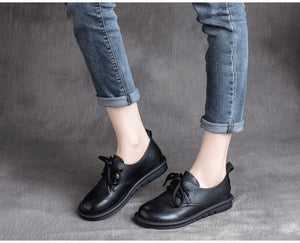 Giày da retro đế bằng cột dây bo tròn - OD0833