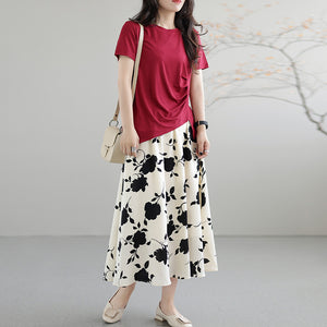 Áo T-shirt ngắn tay cổ tròn vạt chéo xếp ly - NU8347
