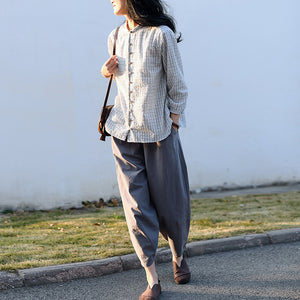 Quần baggy linen lưng thun ống rộng hai túi chéo - NU6743