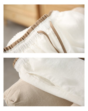 Quần baggy linen lưng thun ống đứng cạp phối màu - NU7426