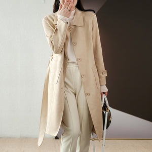 Áo khoác trench coat da lộn dài tay - NU7937