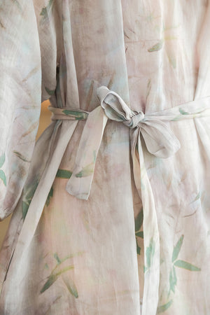 Đầm liền linen ngắn tay cổ V một khuy in hoa lá - NU7507