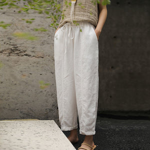 Quần baggy linen lưng thun dây rút một màu - NU8358