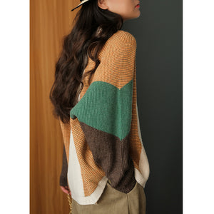 Áo khoác len cardigan dài tay cổ V ba khuy phối màu sắc - NU7783