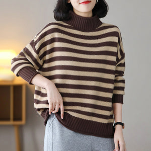 Áo len đan dài tay cổ lọ kẻ sọc ngang - NU8126